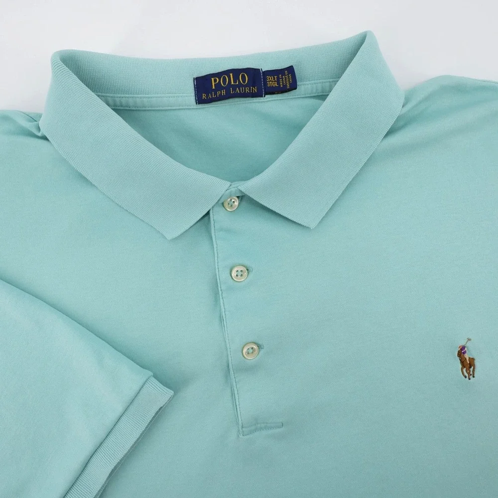 Polo Ralph Lauren Classic Pony Polo Aqua Blue Short Flesh PonySleeve Mens 3XLT